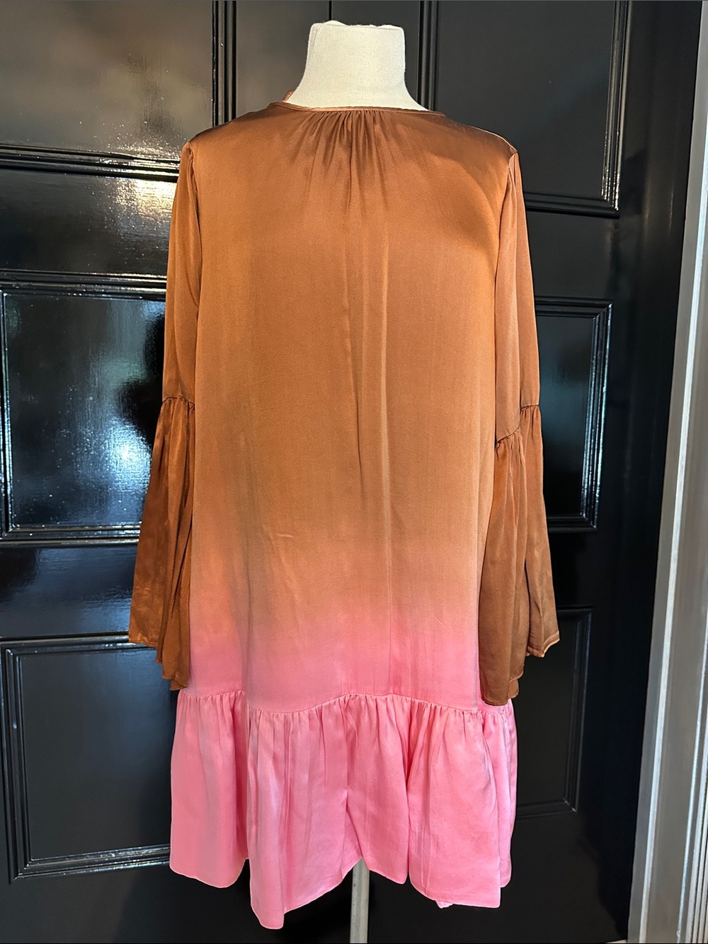 Cynthia Rowley Ombre Long Sleeve Shift Dress in Rust and Pink